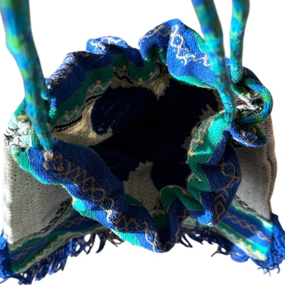 New Handmade Wool Blend Drawstring Blanket Bag Purse Dove Olive Branch 15x15 - Picture 10 of 13